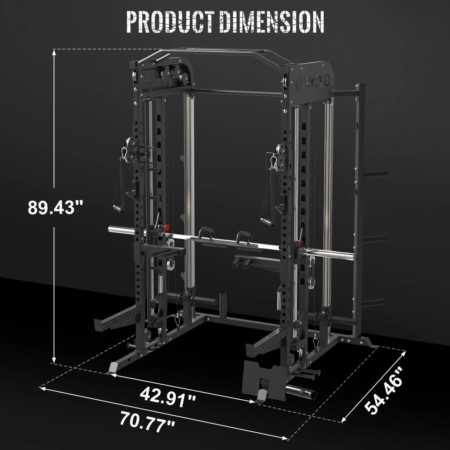 Smith Machine, All-In-One Power Rack Cage with Adjustable Cable Crossover, Vertical Leg Press and Smith Bar with 800 Lbs Capacity Weight Bench