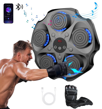 Music Boxing Machine with Boxing Gloves, Wall Mounted Smart Bluetooth Music Boxing Trainer, Electronic Boxing Target Workout Punching Equipment for Home, Indoor and Gym