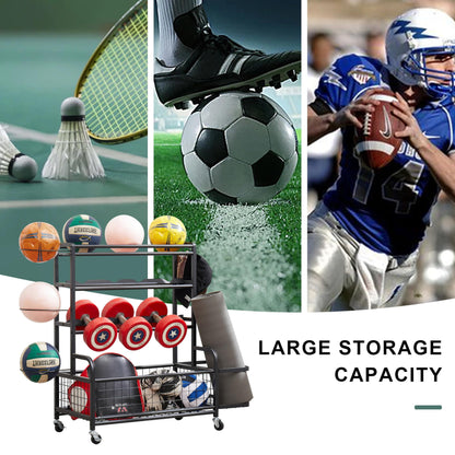 Garage Sports Equipment Organizer, Ball Storage Garage Large Capacity, Sports Organizer for Garage with Hooks and Baskets, for Soccer Ball,Toys