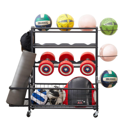 Garage Sports Equipment Organizer, Ball Storage Garage Large Capacity, Sports Organizer for Garage with Hooks and Baskets, for Soccer Ball,Toys