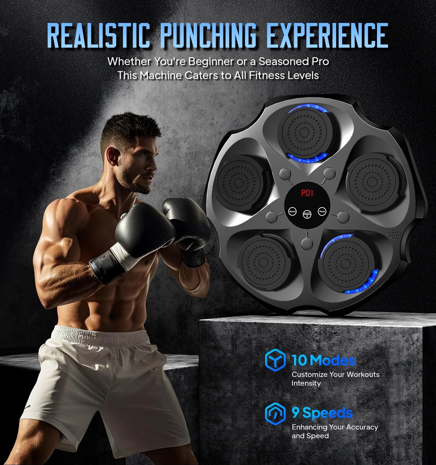 Music Boxing Machine with Boxing Gloves, Wall Mounted Smart Bluetooth Music Boxing Trainer, Electronic Boxing Target Workout Punching Equipment for Home, Indoor and Gym