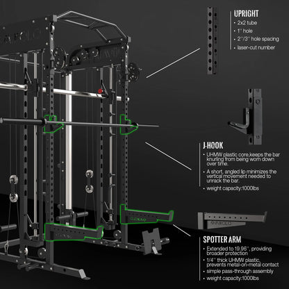 Smith Machine, All-In-One Power Rack Cage with Adjustable Cable Crossover, Vertical Leg Press and Smith Bar with 800 Lbs Capacity Weight Bench